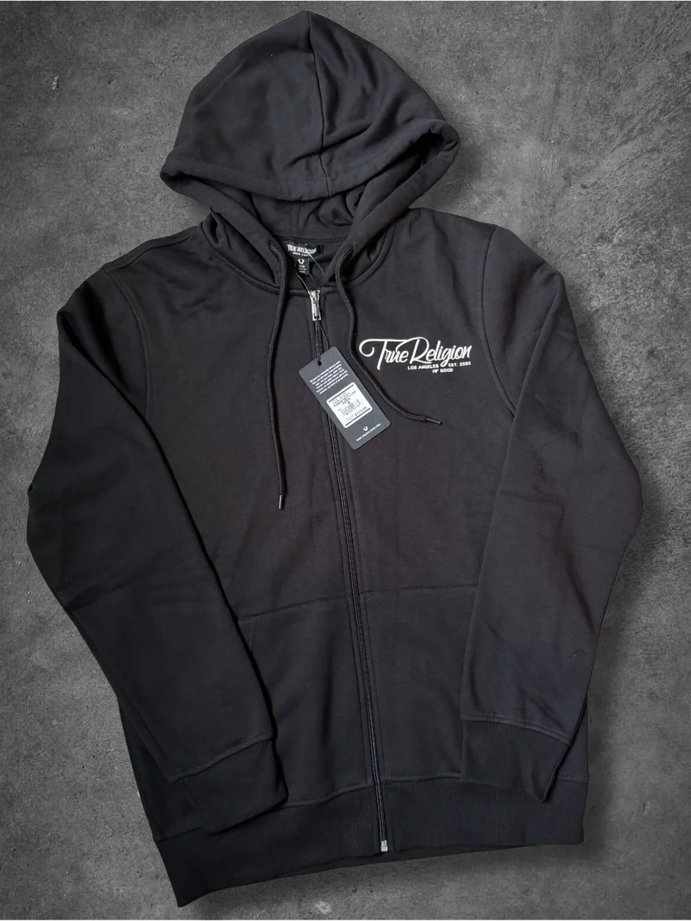 True Religion Black Full-Zip Hooded Sweatshirt